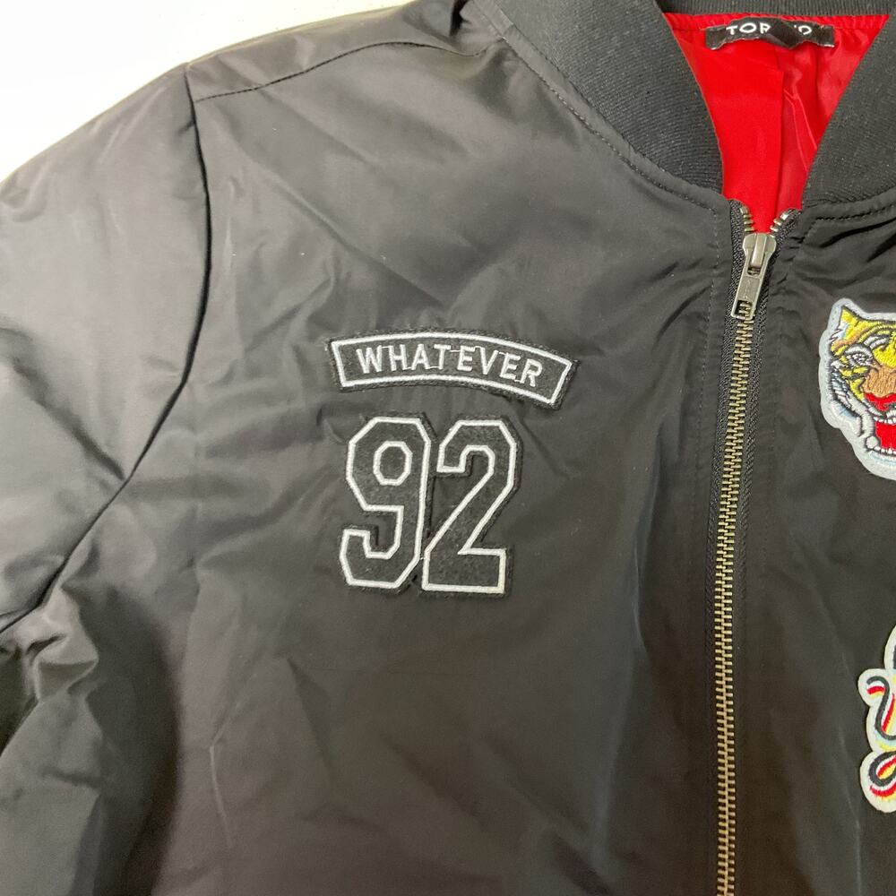 Torrid Bomber Patch Jacket Black Full Zip Size 1 - image 3